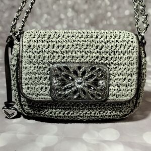 BRIGHTON ANJU JEWELED Sequins Crystal Crochet Light Grey  Crossbody/ Purse NWOT